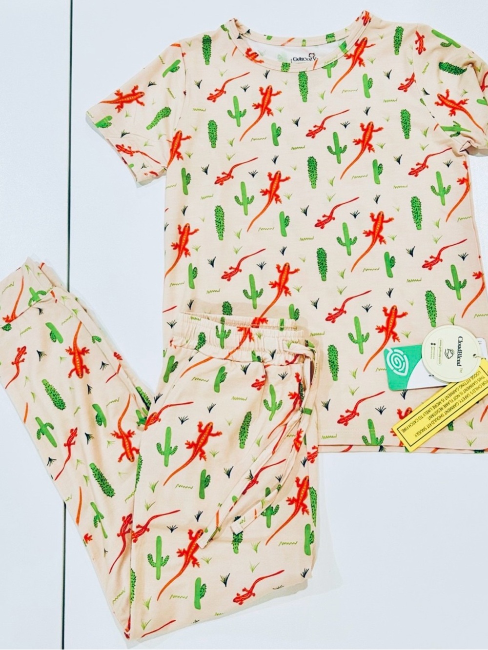 Bamboo Cream Set with Green Cactus & Red Lizard Print